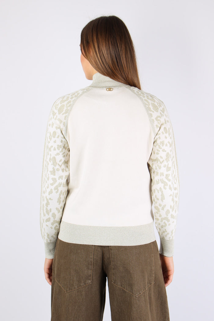 Felpa Zip Inserto Macula Lurex Bianco/gold-5