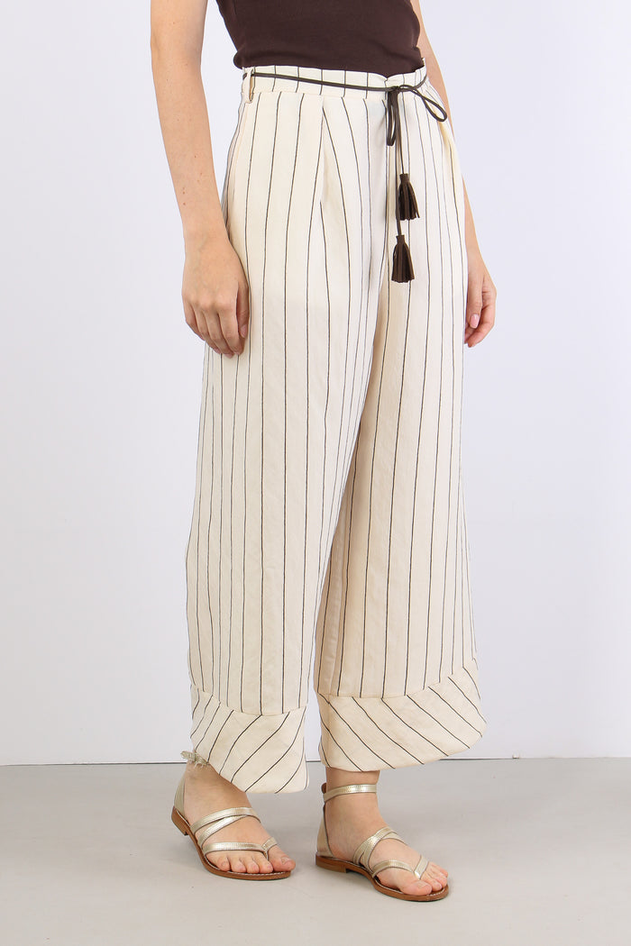 Pantalone Cropped Gessato Panna/moro-6