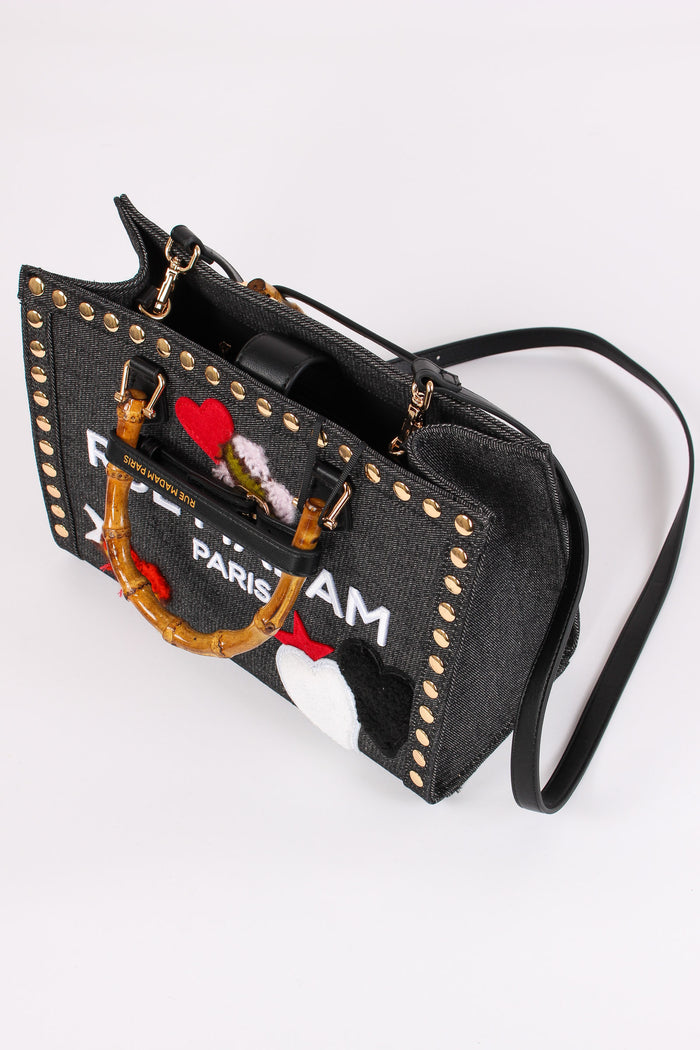 Mini Shopping Patch Manico Bam Denim Black-6