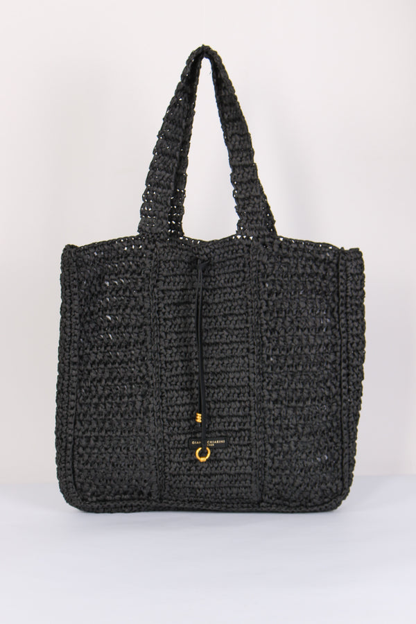 Nefeli Shopping Verticale Paglia Nero