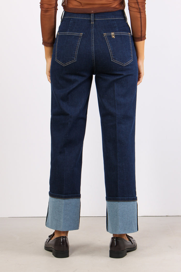 Denim Cropped Risvolto Denim Scuro-4