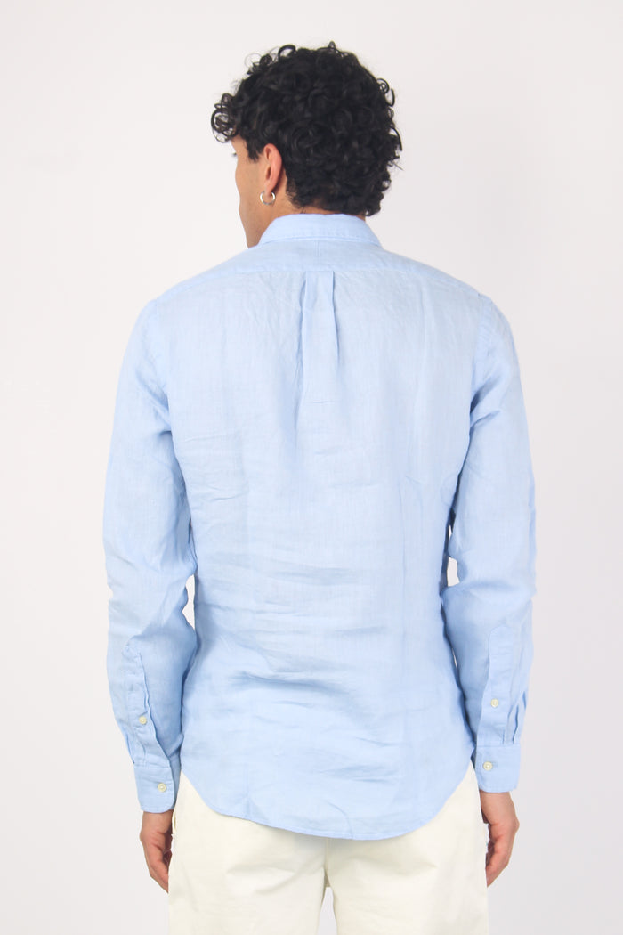 Camicia Lino Slim Fit Blue-3