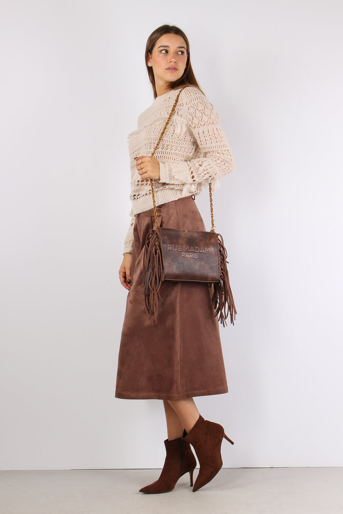 Maglia Frange Traforata Beige-7