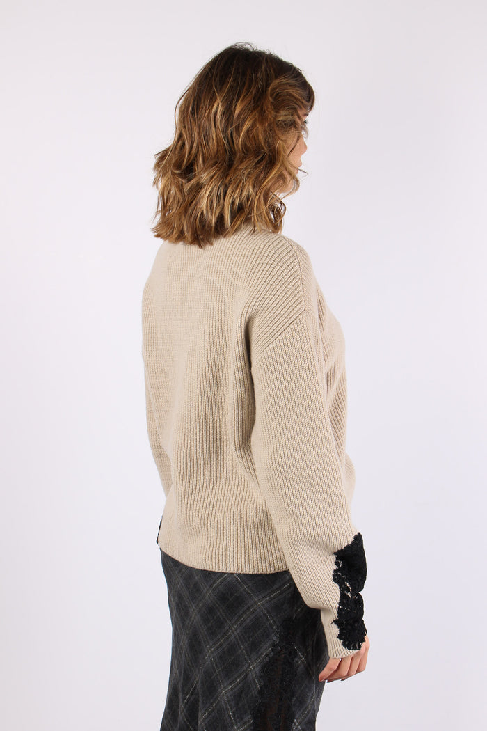 Piemonte Maglia Inserto Pizzo Beige-6