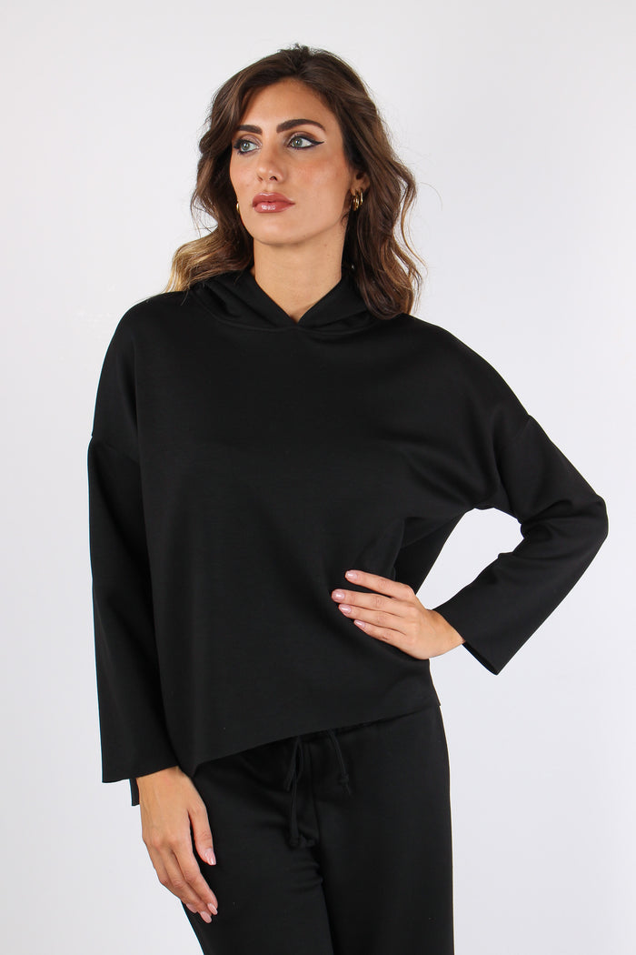 Felpa Stondata Cappuccio Modal Nero-2