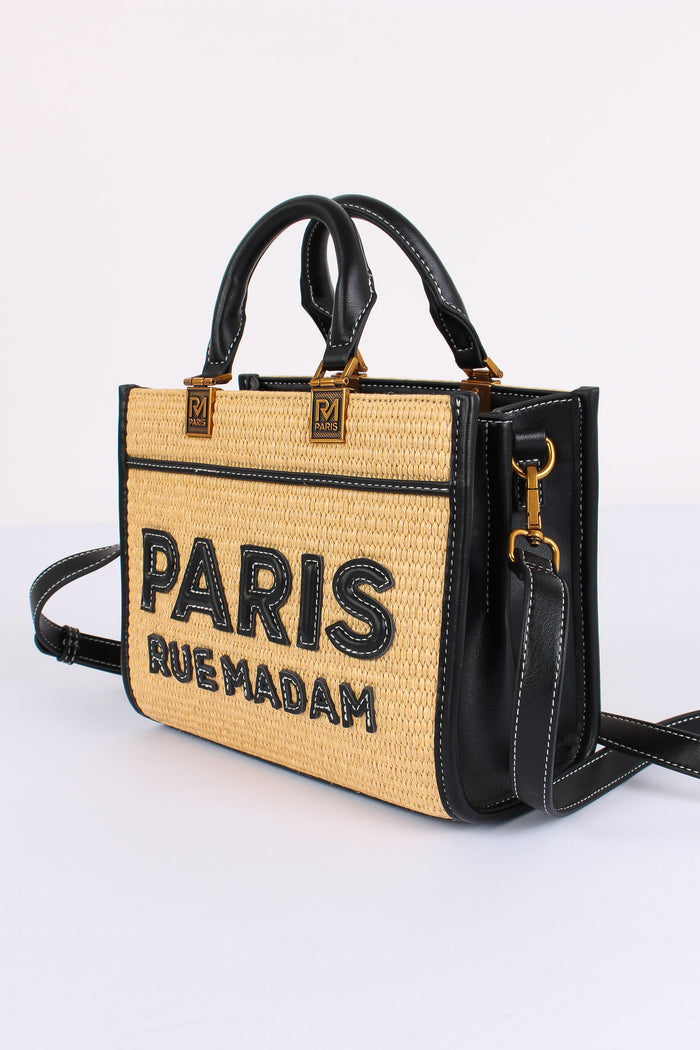 Shopping Mini Rigida Paglia Straw Black-6