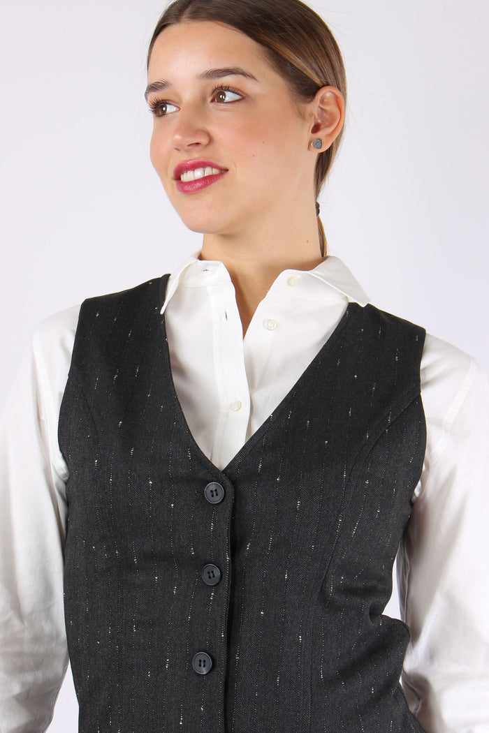 Gilet 4 Bottoni Filo Lurex Nero-8