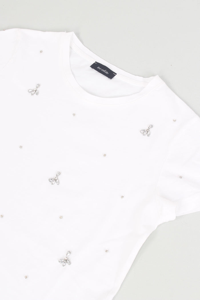 T-shirt Applicazioni Fiore Bianco-5
