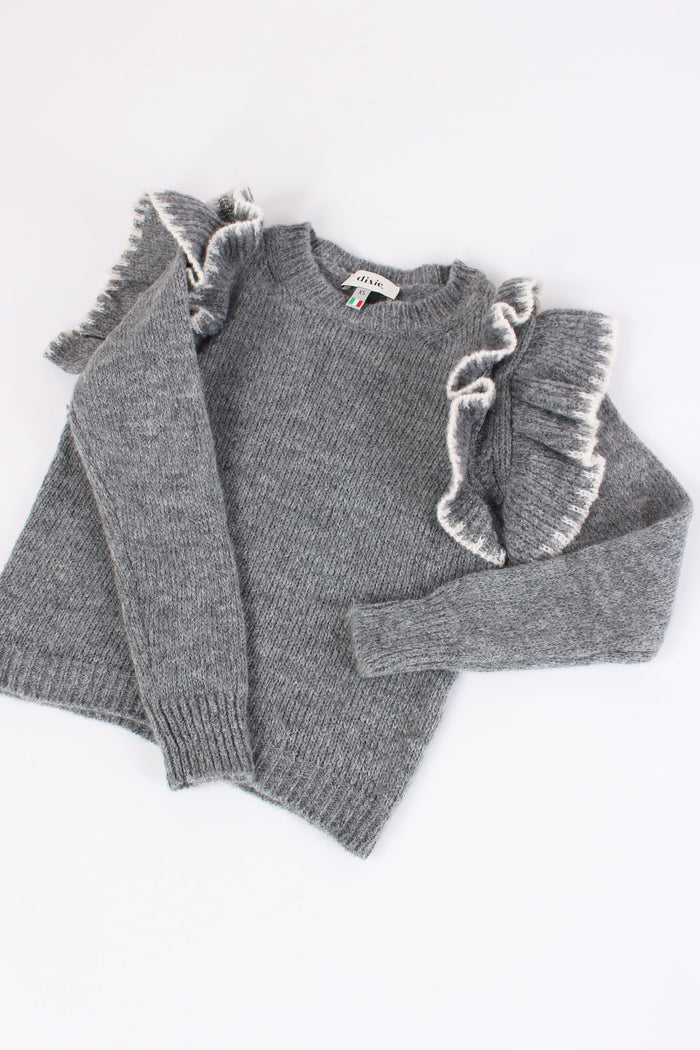 Pullover Rouches Spalla Grey Melange-4