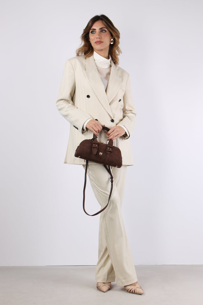Pantalone Dritto Gessato Ivory
