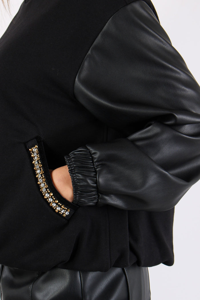 Felpa Inserto Ecopelle Strass Black-7