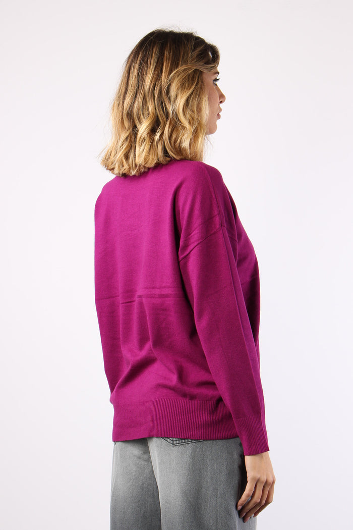 Maglia Over Collo Alto Magenta-5