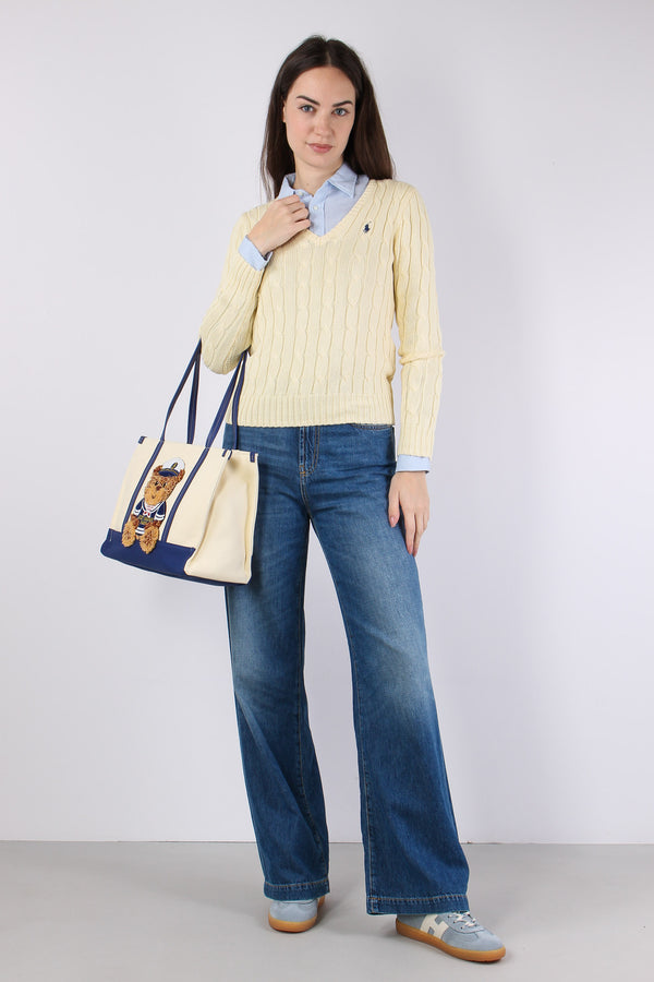 Pullover Trecce Scollo V Cream-2