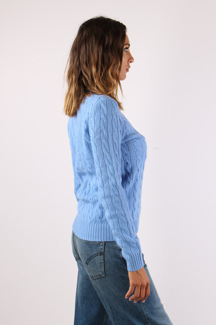 Maglia Girocollo Trecce Misto Lana Litchfiel Blue-6
