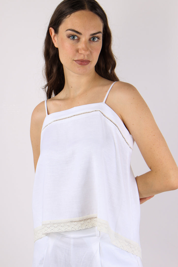 Top Smanicato Viscosa Lino Bianco-5