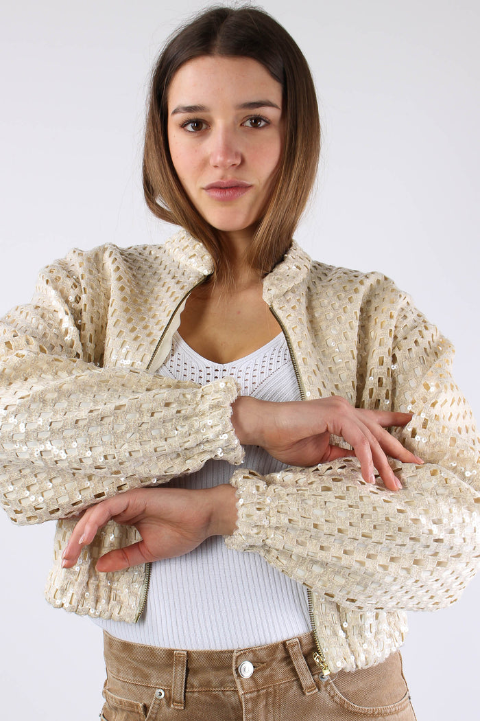 Giubbotto Rete Paillettes Panna-5