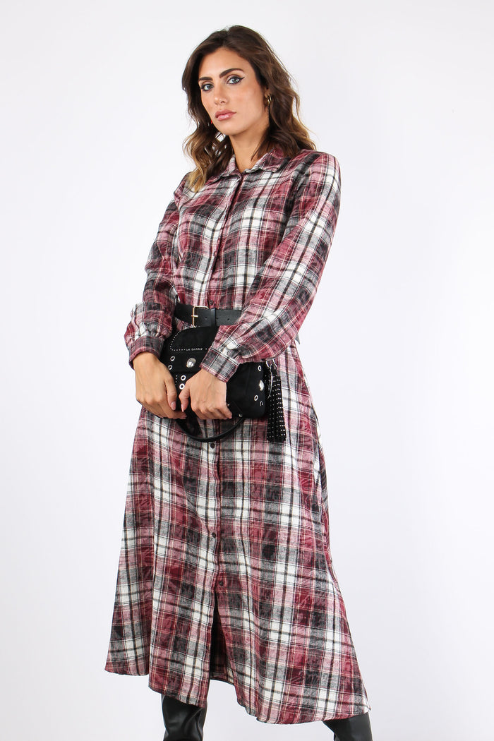 Chemisier Quadri Cintura Bordeaux/nero-10