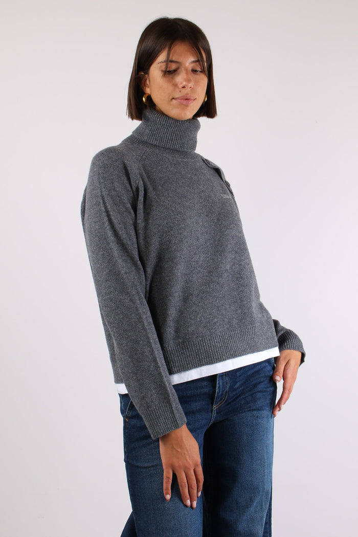 Collo Alto Inserto T-shirt Grigio Melange-6