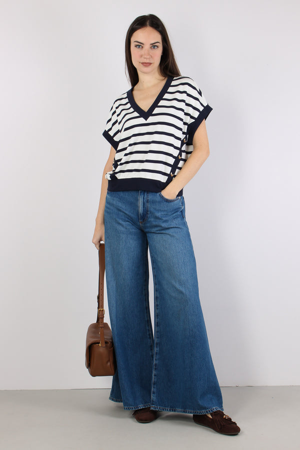 Maglia Smanicata Riga White/blue