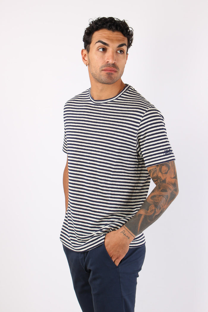 T-shirt Riga Misto Lino Bianco/blu-5