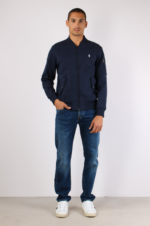 Felpa Zip Tasca Manica Aviator Navy