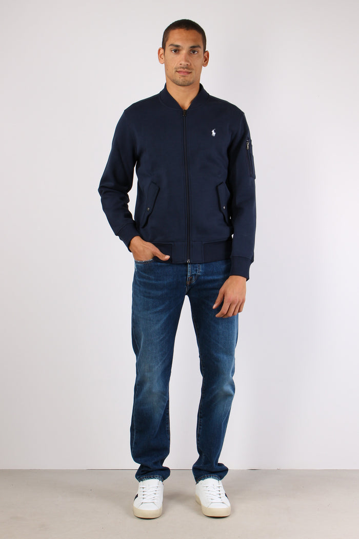 Felpa Zip Tasca Manica Aviator Navy