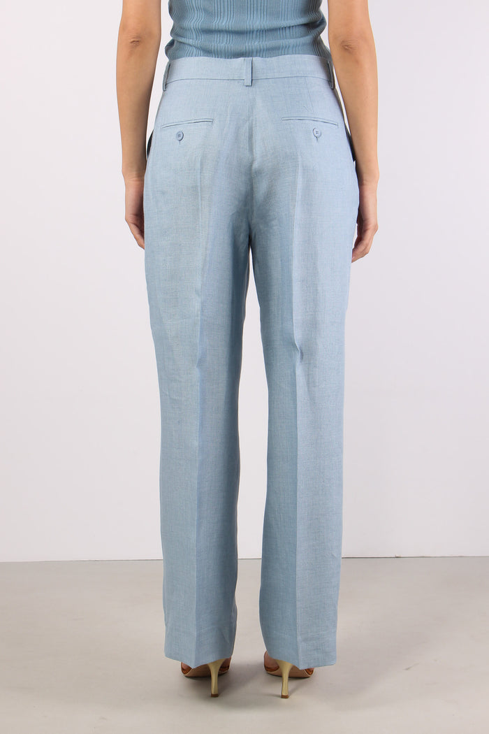 Malizia Pantalone Dritto Lino Azzurro-4