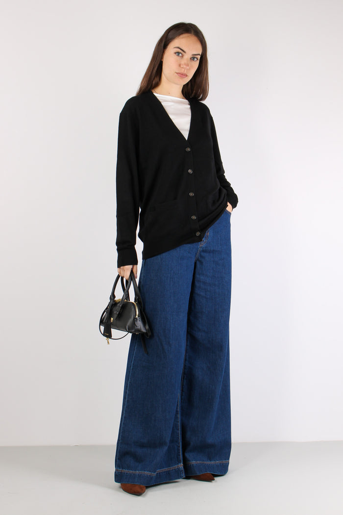 Cardigan Over Tasche Applicate Polo Black-5