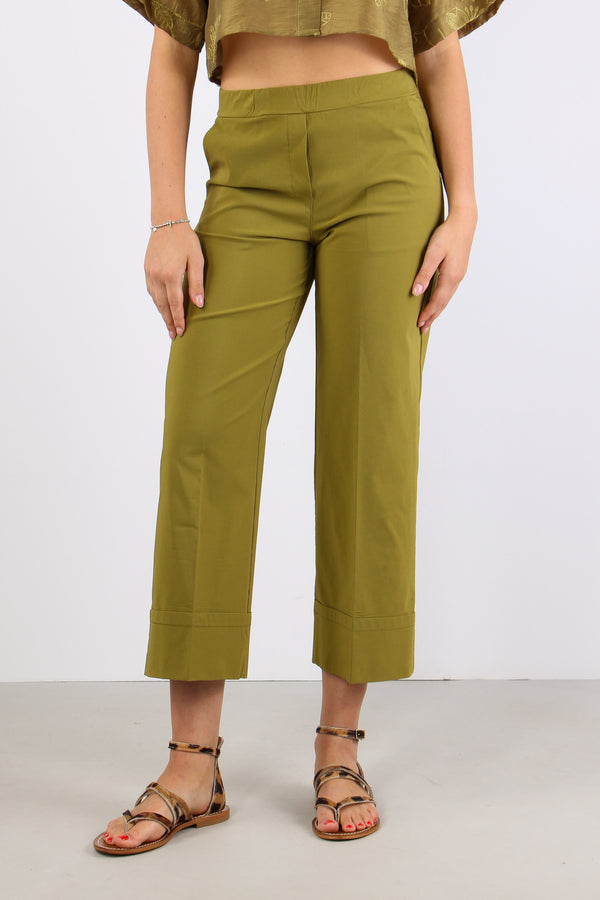 Pantalone Cropped Risvolto Oliva-2
