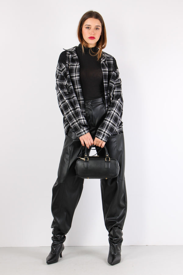 Camicia Quadri Inserto Pizzo Panna/nero