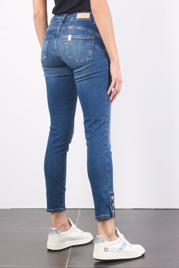 Jeans Classy Bottone Fondo Denim Medio-5
