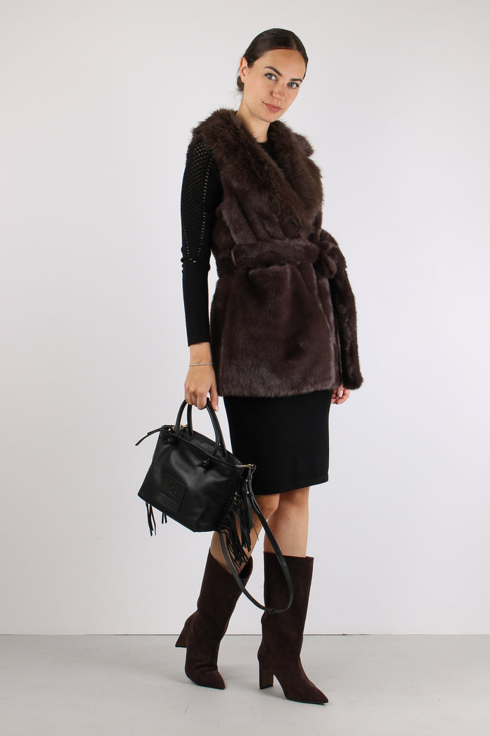 Princess Gilet Ecopelliccia Cinturato Moro-6