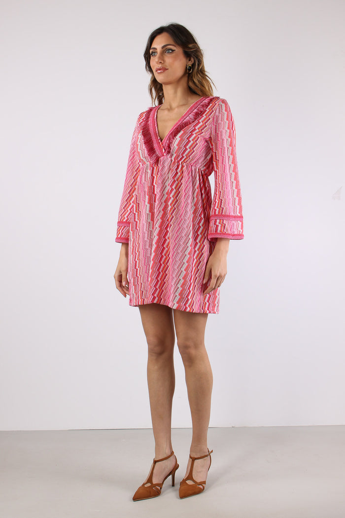 Abito Corto Frange Electric Fuxia-3