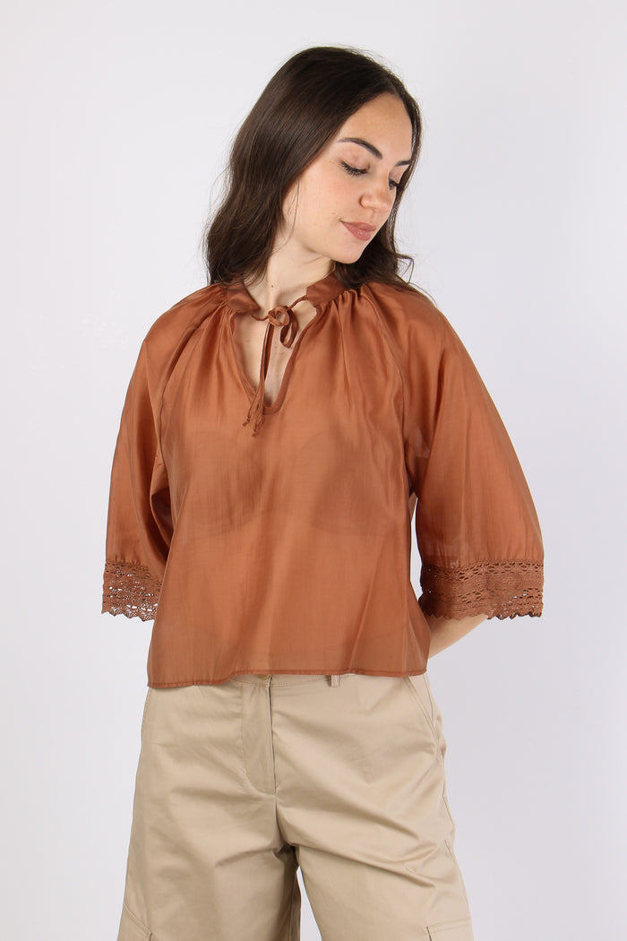 Camicia Mussola Macrame Manica Ruggine-4