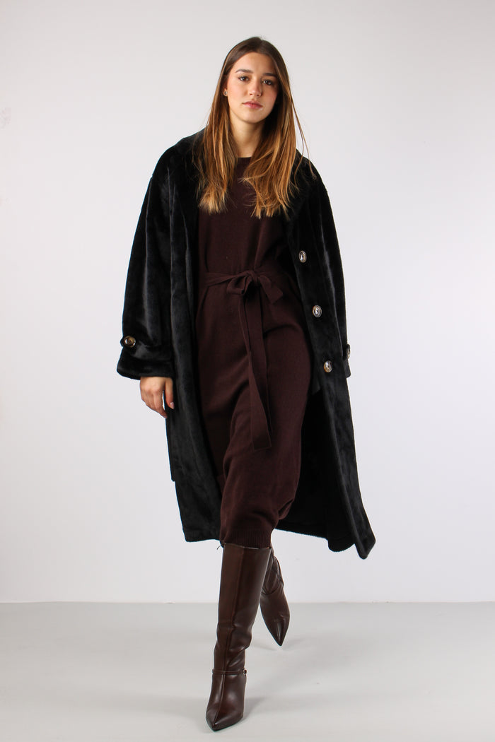 Chamlet Pelliccia Lunga Cintur Black-6