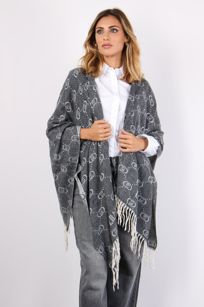 Poncho Frange Maxi Logo Grey Cloud