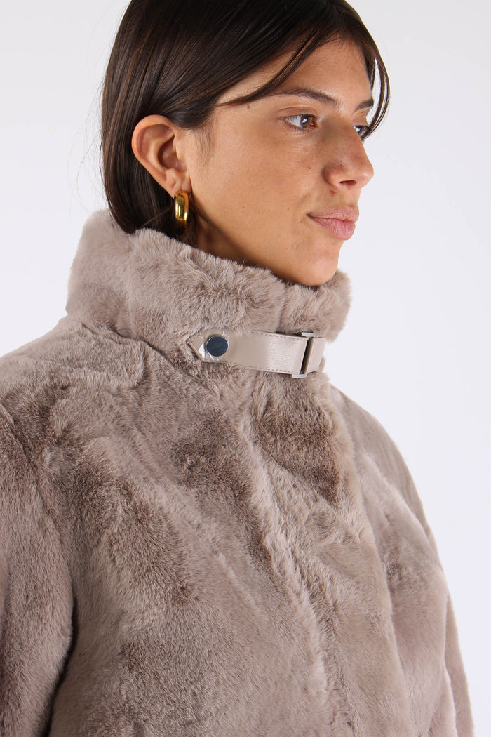 Bomber Ecopelliccia Fibbia Mocha Latte-7