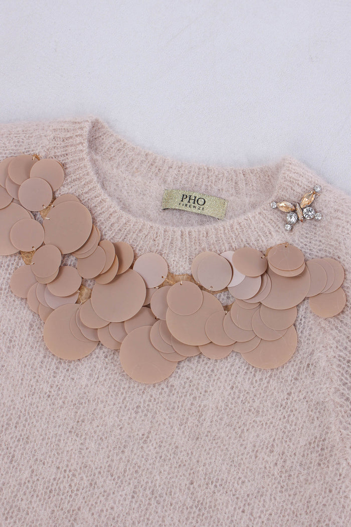 Maglia M/m Inserto Paillettes Cipria-8