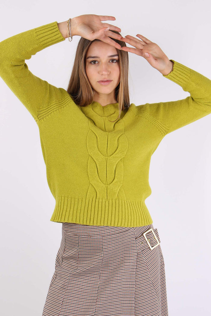 Maglia Viscosa Treccia Central Verde Acido-3