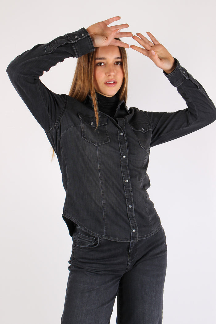 Camicia Denim Colletto Applica Denim Grigio-9