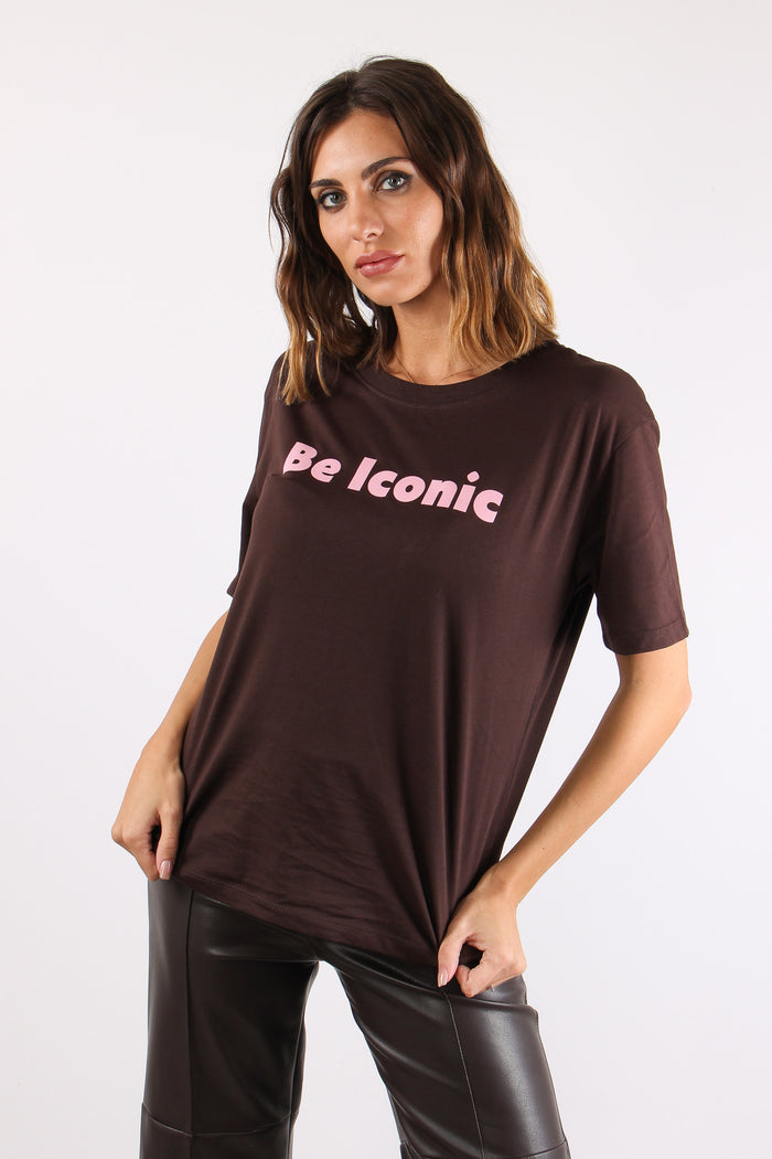 T-shirt Stampa Scritta Be Icon Moro-6