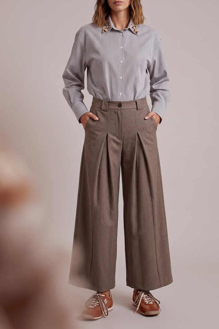 Camicia Riga Applicazione Coll Bianco/moro