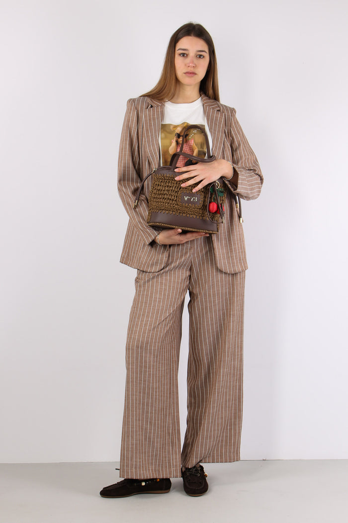 Pantalone Gessato Elastico Vit Caffe