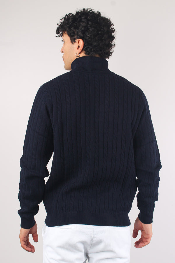 Maglia Treccia Collo Alto Navy Blue-2