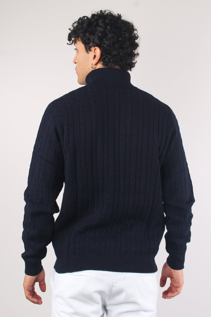 Maglia Treccia Collo Alto Navy Blue-2