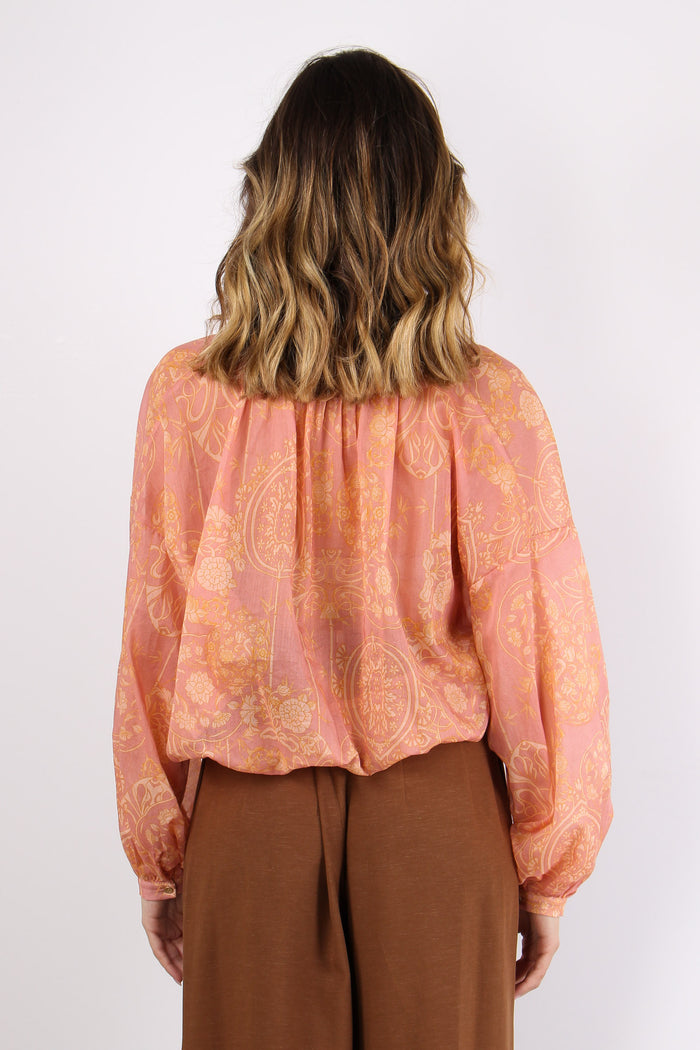 Camicia Mussola Stampa Rosa/giallo-4