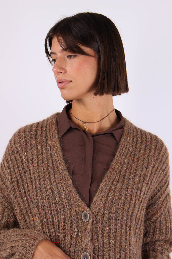 Cardigan Effetto Mulinee Visone-8