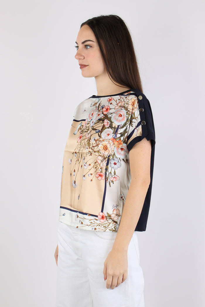 T-shirt Inserto Fantasia Blu/bloom-2