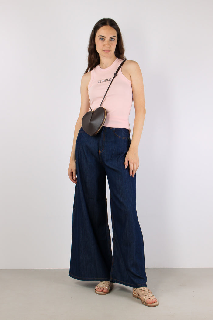 Pantalone Palazzo Cotone Lyonc Denim Scuro-5