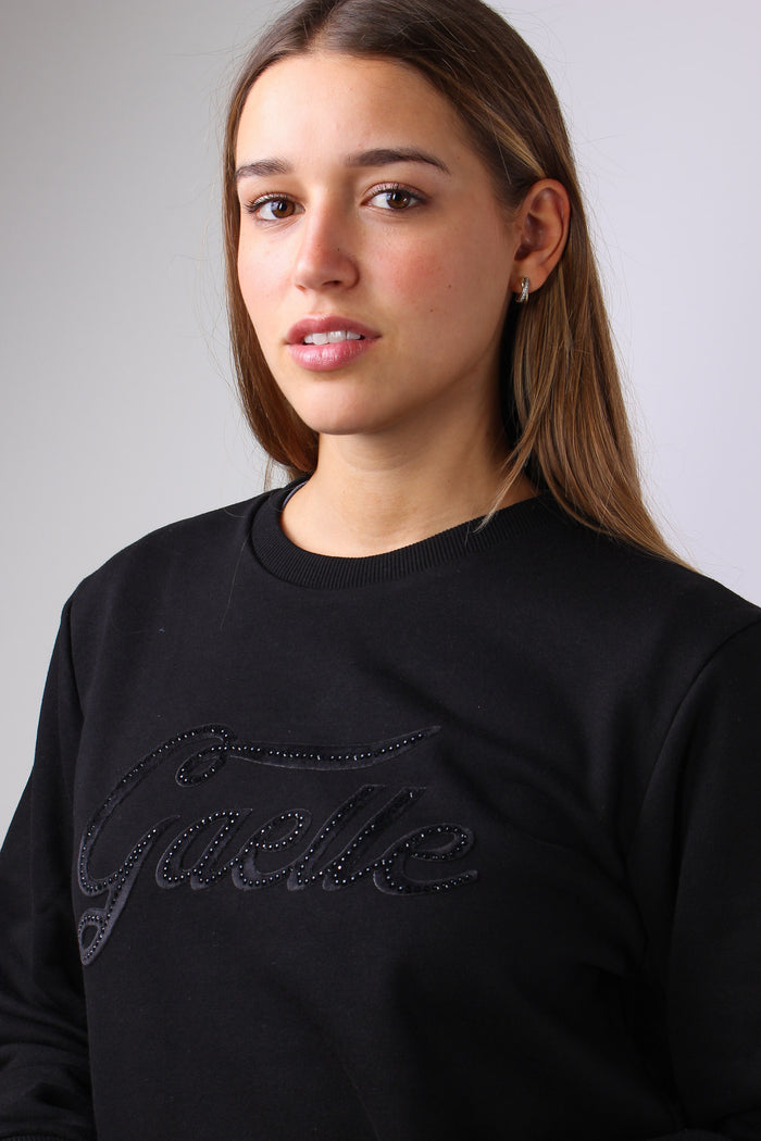Felpa Cotone Logo Strass Nero-3
